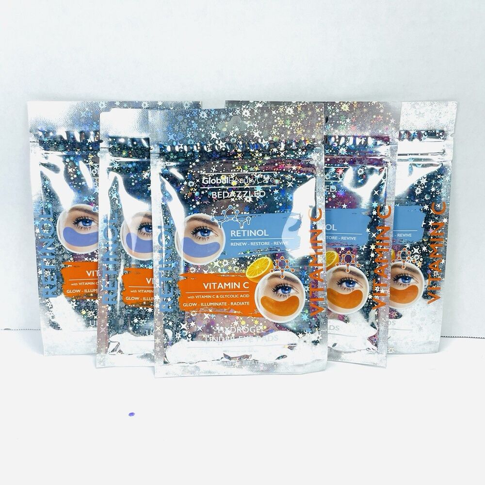 5 Pack Global Beauty Care Bedazzled Retinol Vitamin C Hydrogel Under Eye Pads